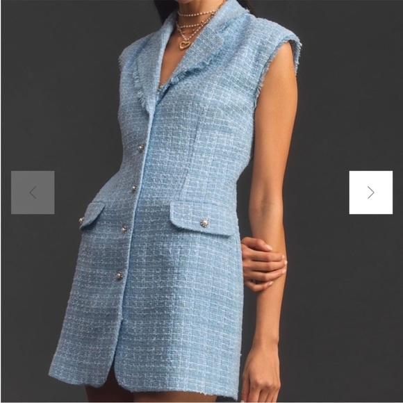 Anthropologie Maeve Sleeveless Tweed Blazer Mini Dress Light Blue Sz 6 NEW - Picture 9 of 14